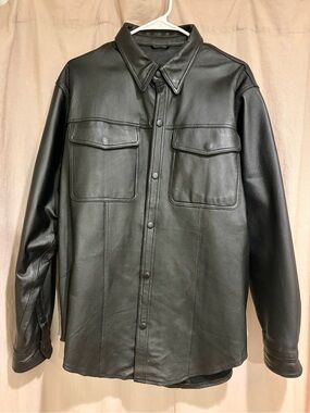 Men's Black Leather Shirt Jacket - Engineered Overshirt